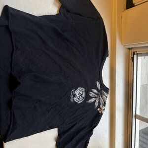 Black Graphic T-Shirt with Floral Design